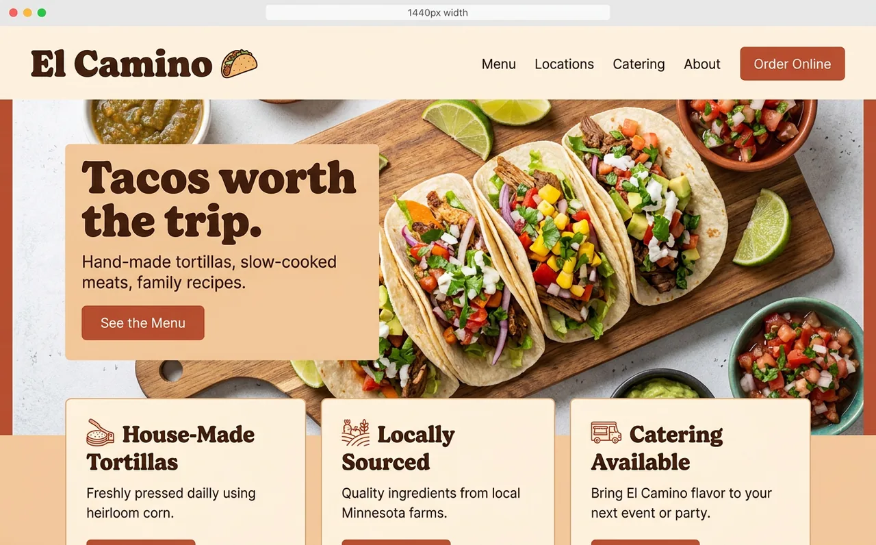 Example website for El Camino Taqueria